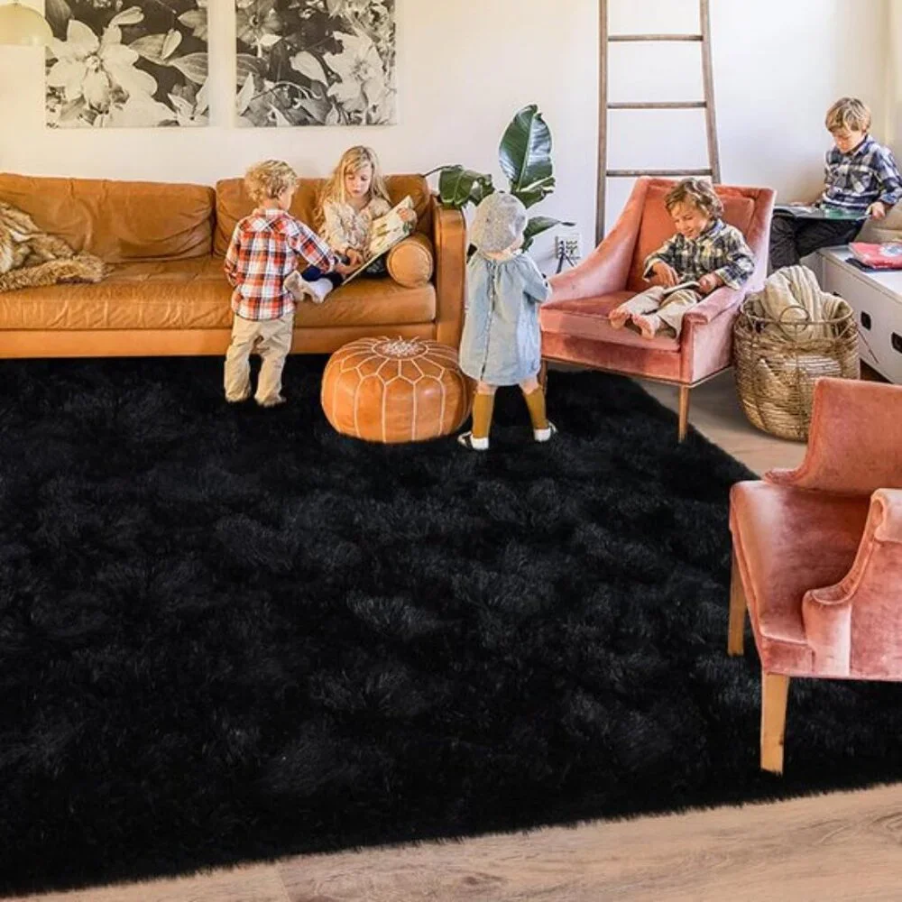 New 8x10 Black Shag Rug, Ultra Soft Non-Slip Fluffy Carpet for Living Room